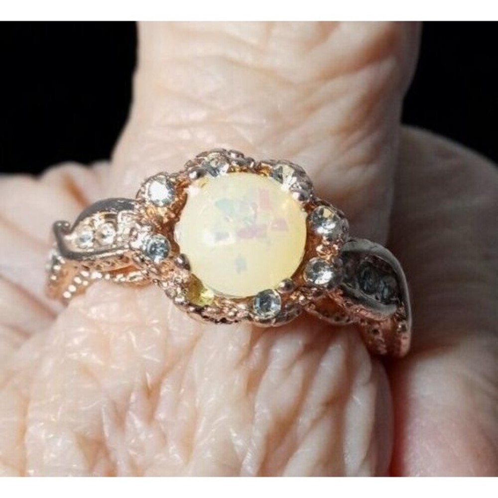 Rose Gold Filled Round Simulated Opal Wedding Engagement Gift Ring Size 10 Thumb